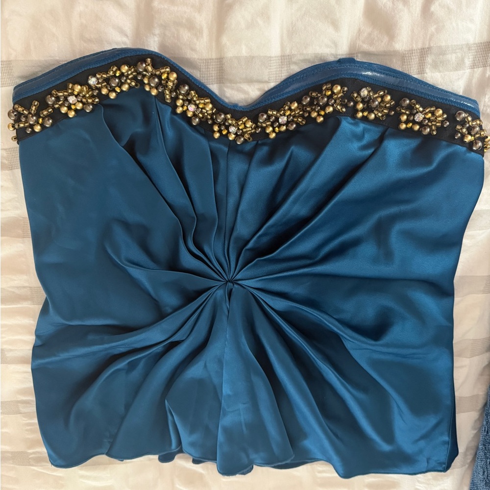 NWOT Vintage Moda International (V Secret) Elegant Blue Strapless Beaded Top - Picture 3 of 6